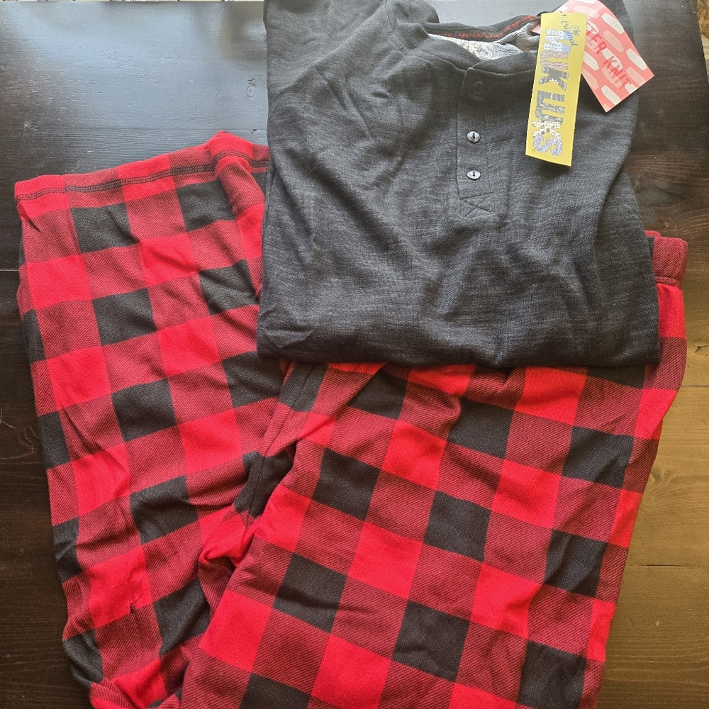 MUK LUKS Men's XL Butter Knit Comfy Together Pajama Set Red Buffalo Check NWT